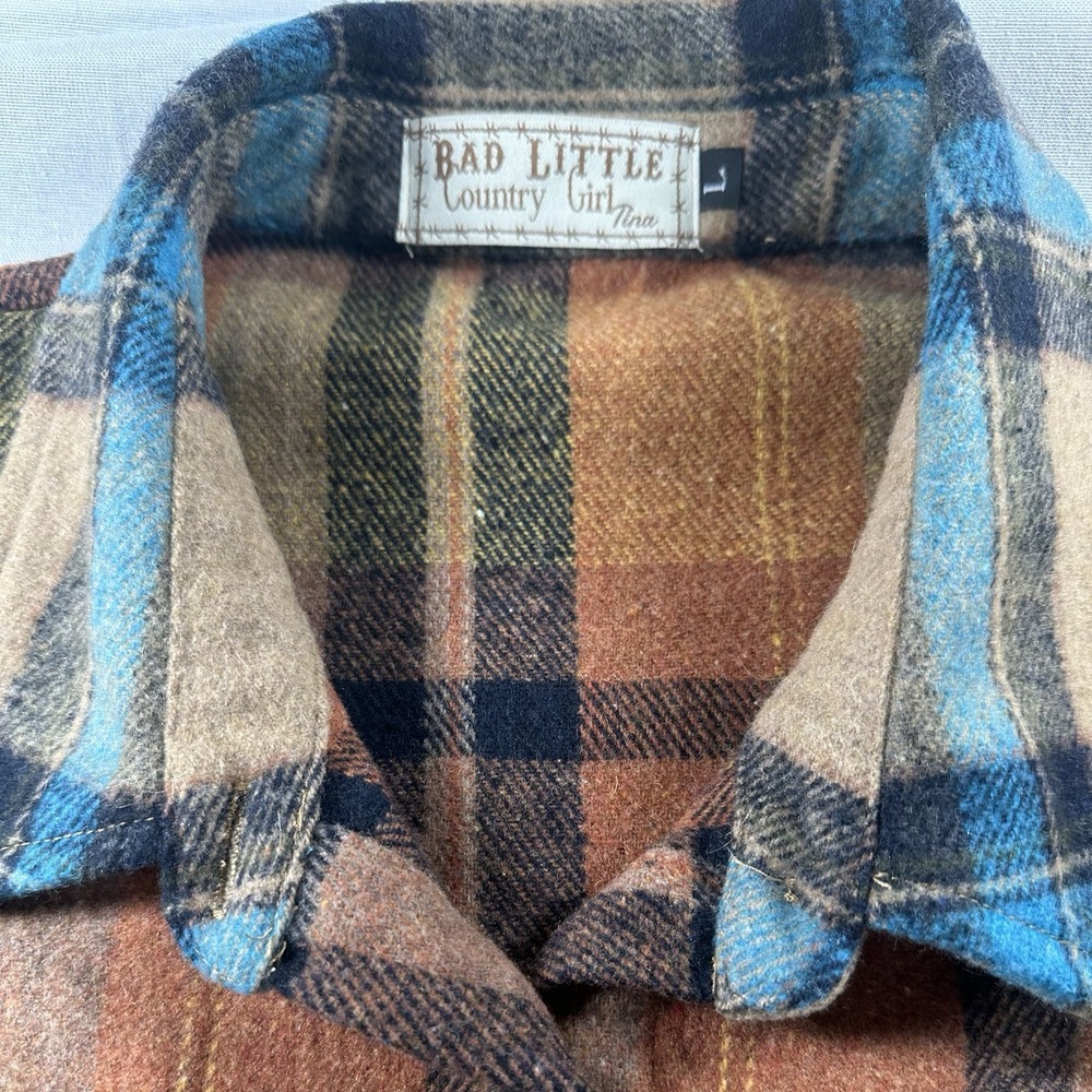 Bad Little Country Girl Plaid Oversize Shacket Button Sz L - Picture 2 of 9